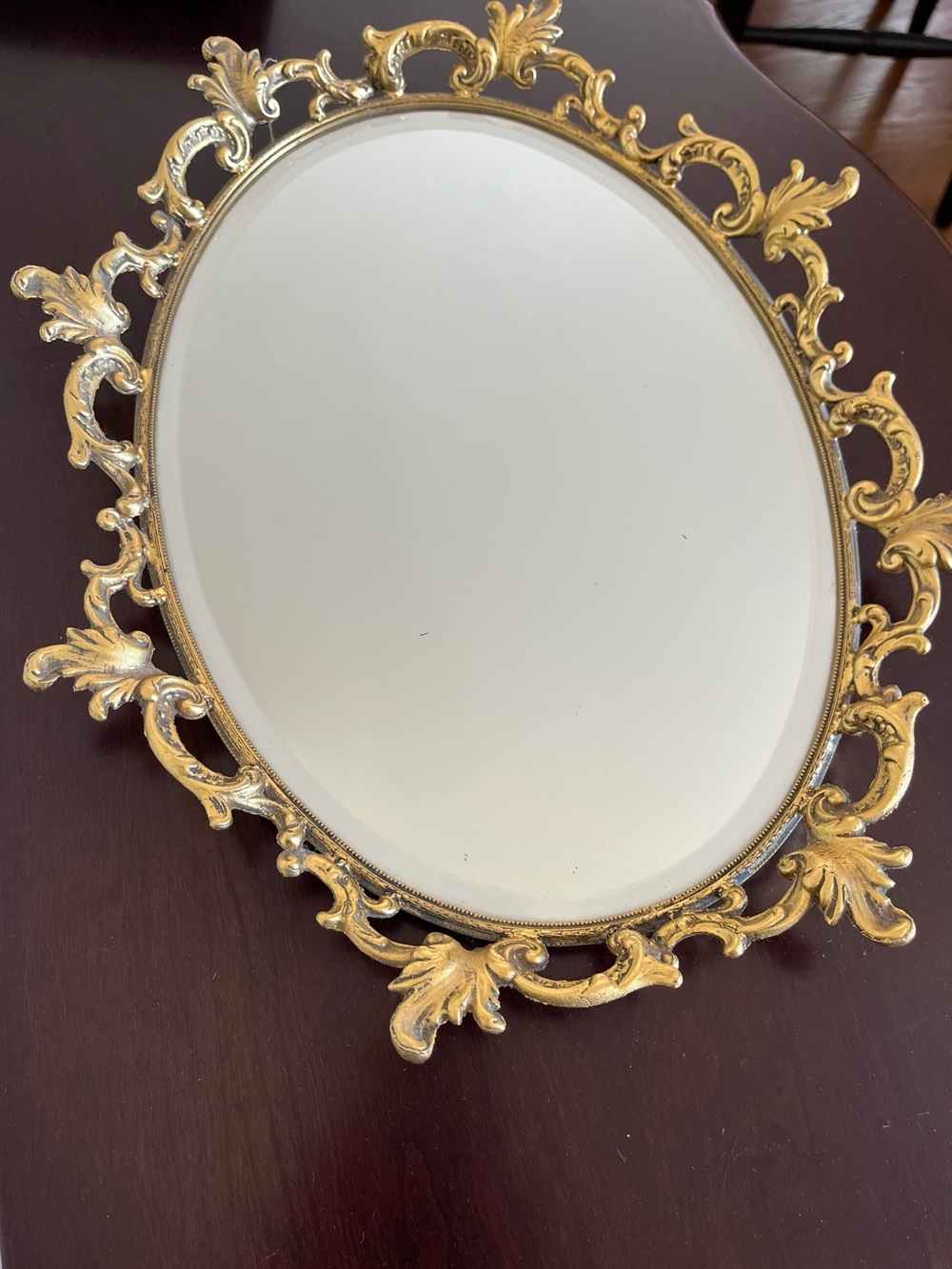 Vintage Ornate Gold Mirrored Vanity Oval Tray